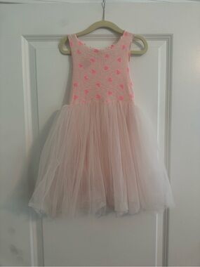 Girls' Petite Hailey Pink Tulle Party Dress with Heart Detail